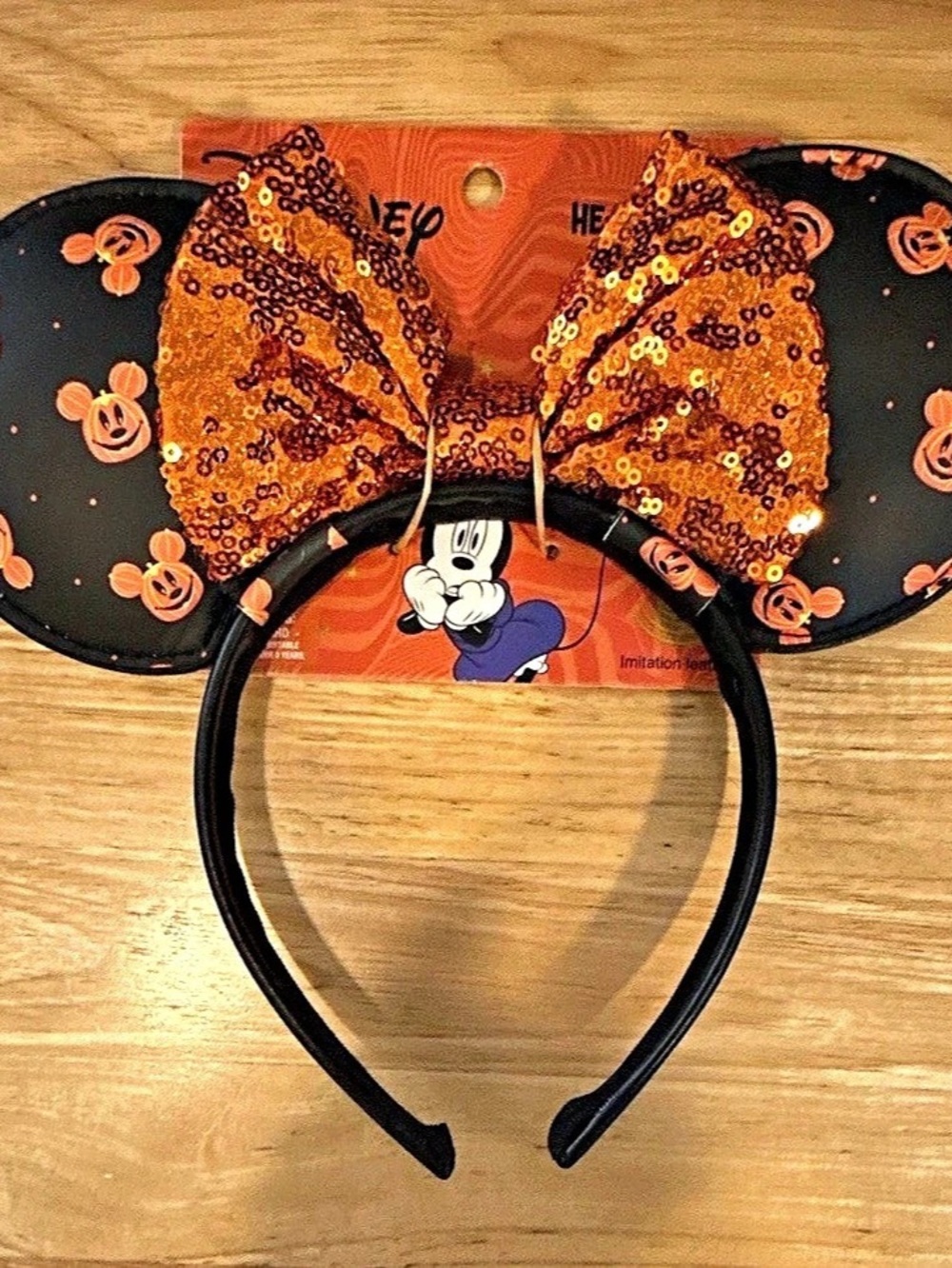 Disney Mickey and Minnie Mouse Halloween Ear Headband in Black & Orange